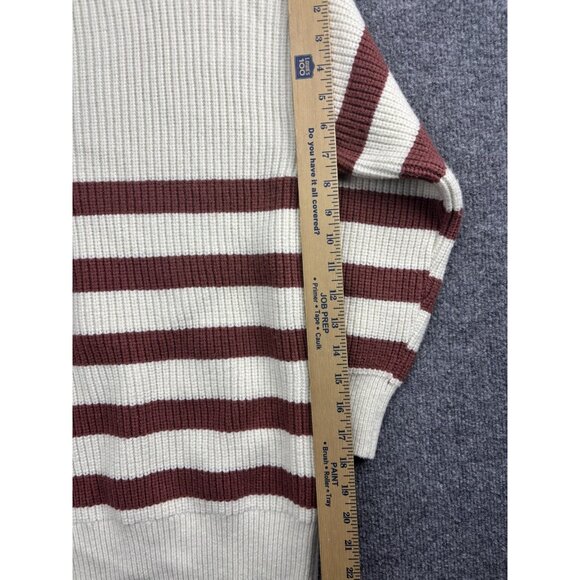 BKE Sweater Womens Small White Brown Stripe Mock Neck Half Zip Knit Pullover - Picture 4 of 7